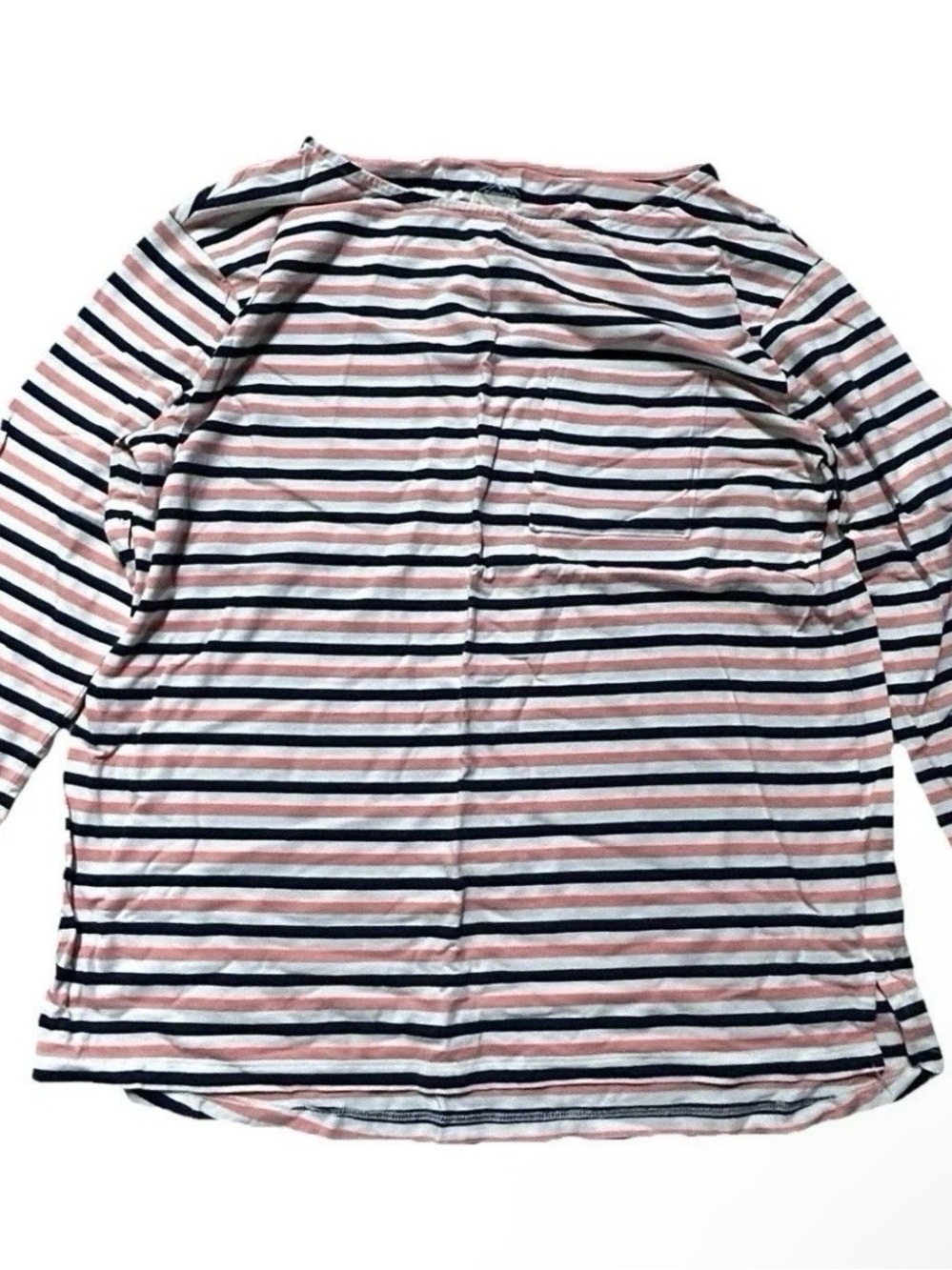 Women’s St John’s Bay White Blue Pink Striped Shirt Size Large